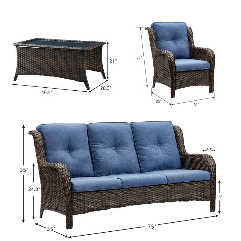 Pocassy 4-Piece Outdoor Sofa Patio Chair with Coffee Table