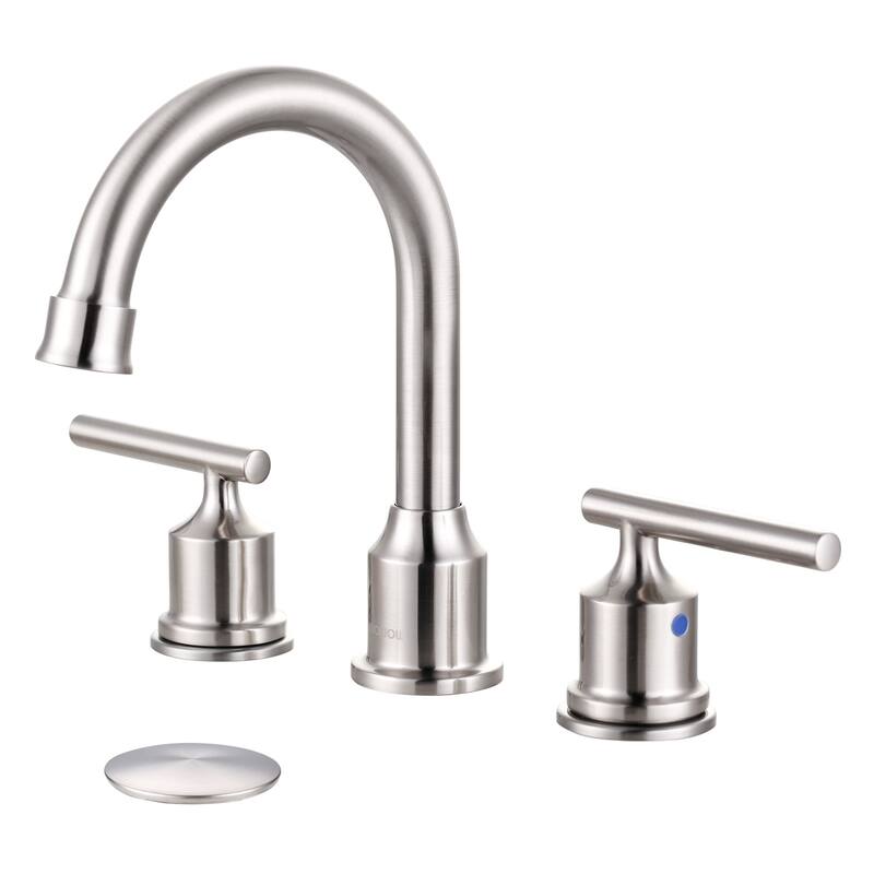 WOWOW 8 in. Widespread Double-Handle Bathroom Faucet with Drain Kit - Brushed Nickel