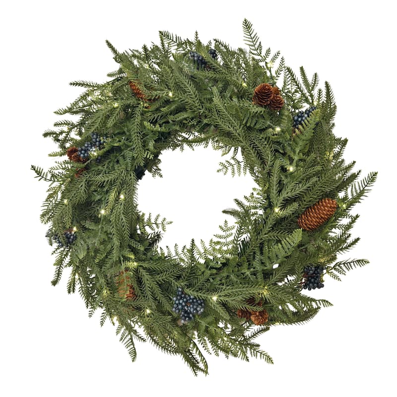 Norfolk Pine Wreath or Garland - B/O with Warm White Fairy Lights