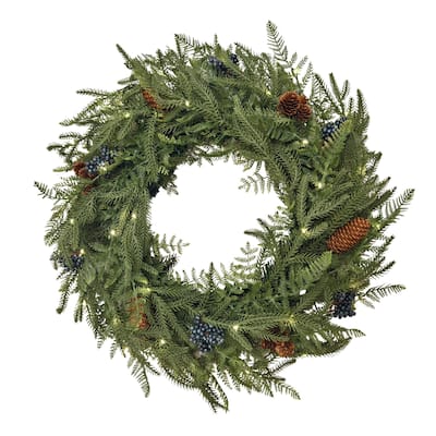 Norfolk Pine Wreath or Garland - B/O with Warm White Fairy Lights