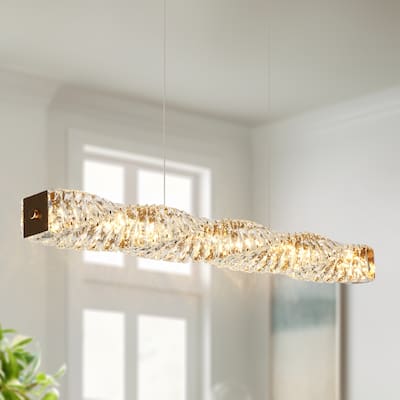 Modern Glam 1-Light Gold LED Chandelier Linear Crystal Pendant Lights for Dining Room - 38.5"L x 4.5"W x 4.5"H