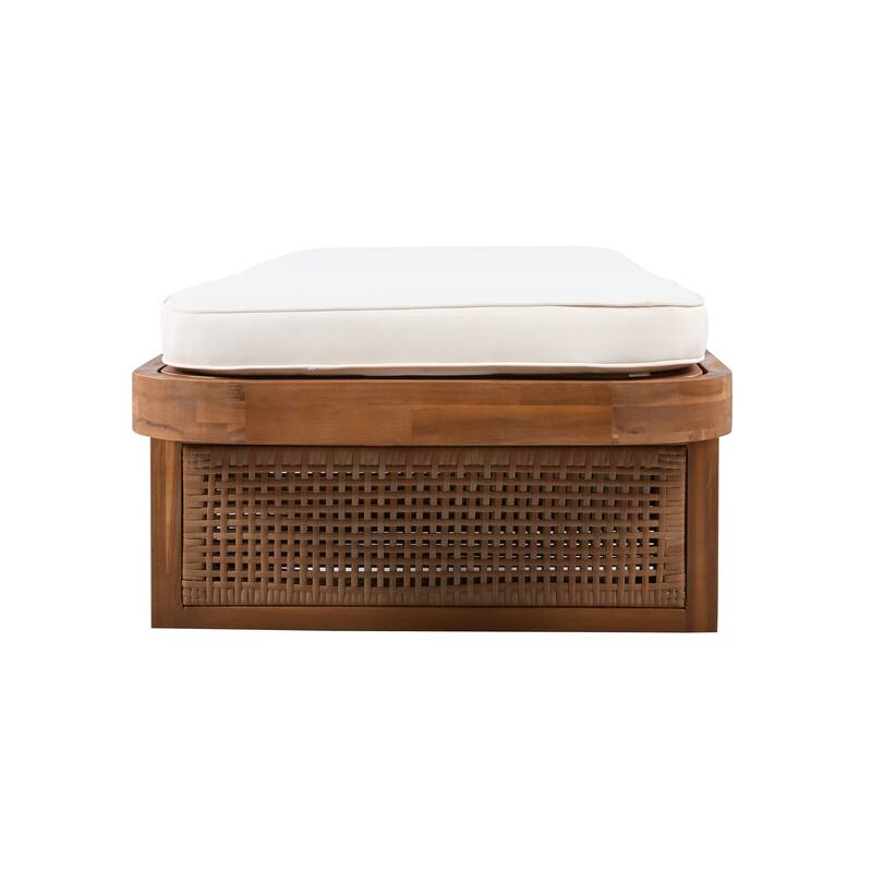 Christopher Knight Home - Modern Outdoor Wooden Lounge Chair with PE Rattan and White Cushion with Side Table