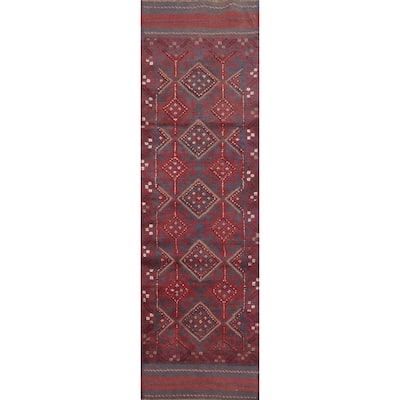 Hand Knotted Oriental 100% Wool Carpet Traditional Tribal Navy Blue & Blues Balouch Runner Rug - 7' 10'' X 1' 11''