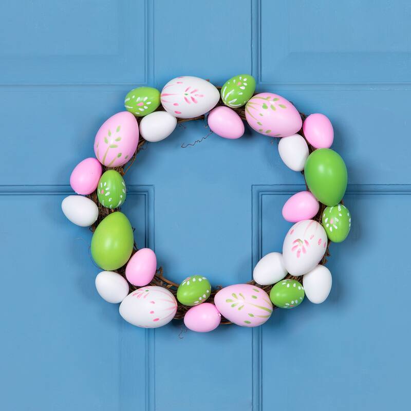 Easter Egg Grapevine Wreath - 10" - Pink/Green