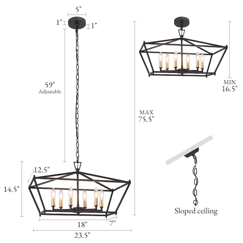 Modern Farmhouse Black Gold 6-Light Chandelier Kitchen Island Light for Dining Room
