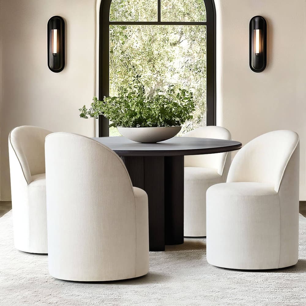 Linen Rolling Upholstered Dining Chair with Wheels (Set of 4)