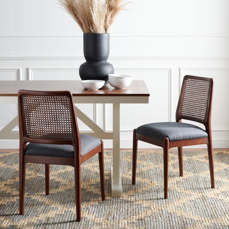 SAFAVIEH Reinhardt Rattan Cushion Dining Chair (Set of 2) - 19" W x 17.5" L x 32" H