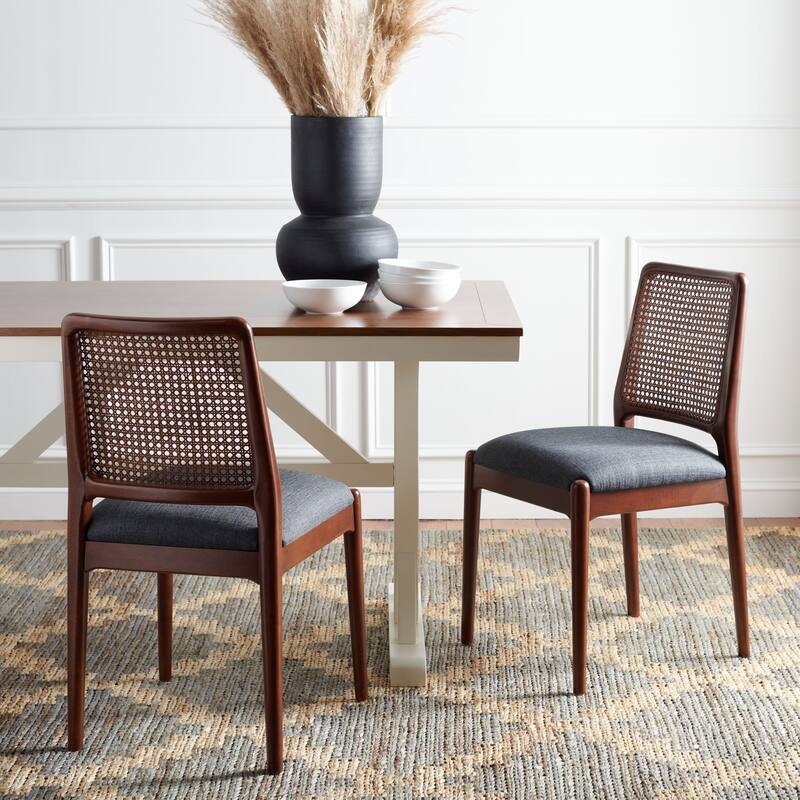 SAFAVIEH Sylva Rattan Cushion Dining Chair (Set of 2) - 19" W x 17.5" L x 32" H - 19Wx18Dx32H