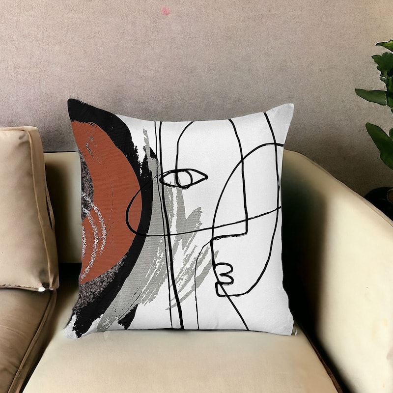 HomeRoots 18" X 18" Black And Red Abstract Zippered Handmade Polyester Throw Pillow Cover