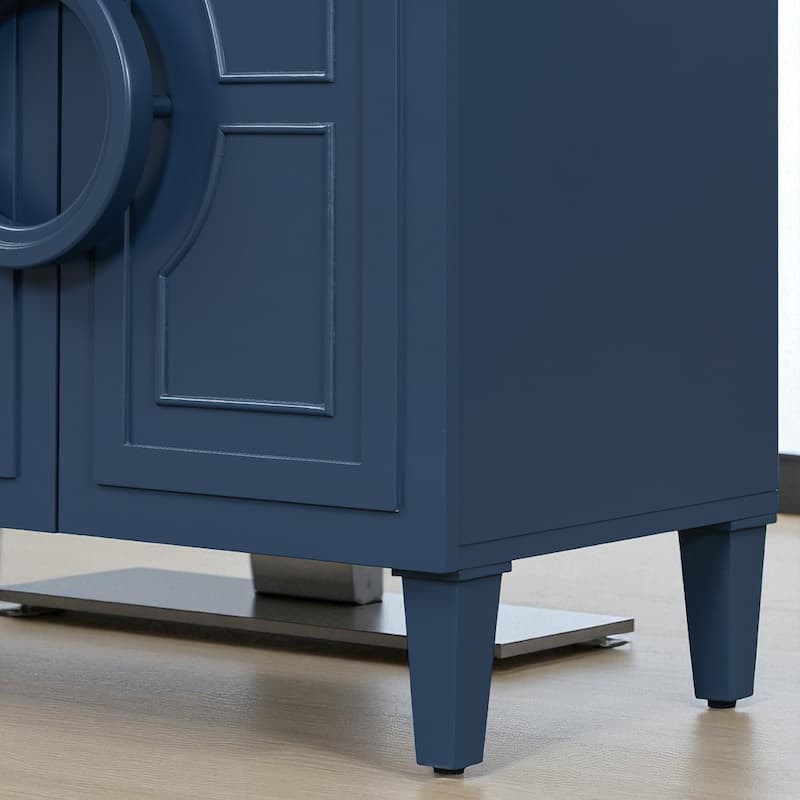 French-Inspired Four-Door Sideboard with Round Ring Handles, Sturdy MDF Cabinet for Dining or Entryway