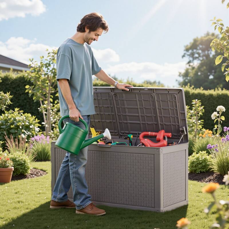 100-Gallon Outdoor Storage Box for Garden Tools and Pool Items - 48.58 x 21.46 x 24.50 in