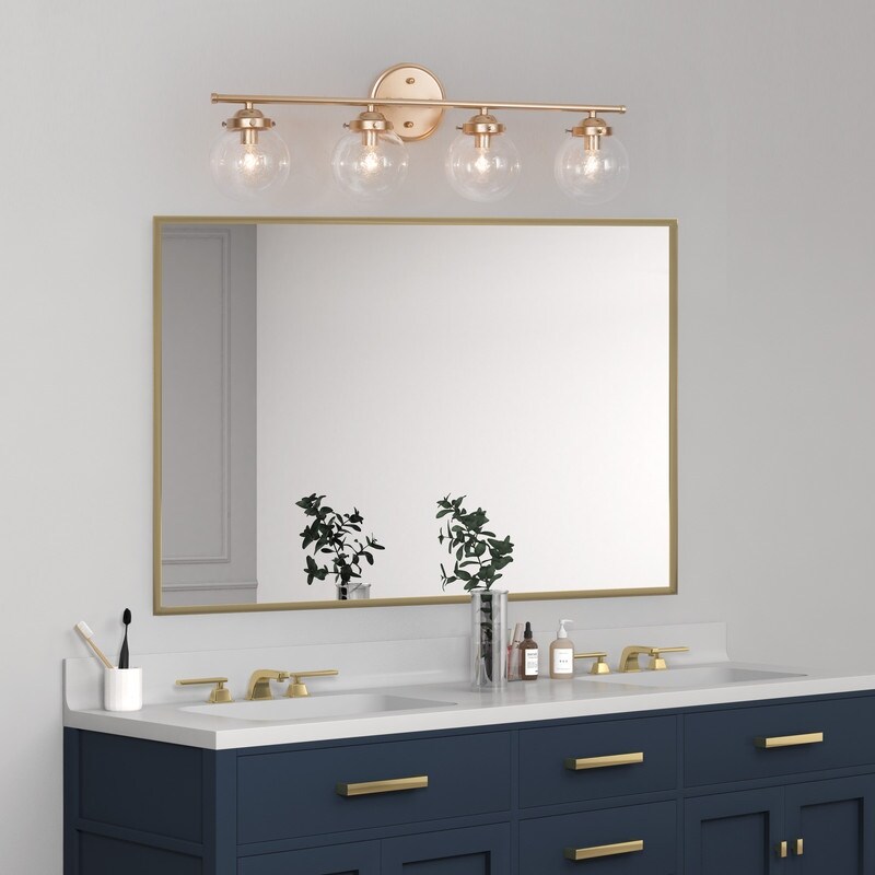 Modern Gold Bathroom Vanity Light Seeded Globe Glass Shade Wall 