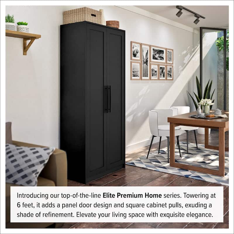 Prepac Elite Premium Home Storage Cabinet with Panel Doors 16" D x 32" W x 72" H - 32 in W x 72 in H x 16 in D