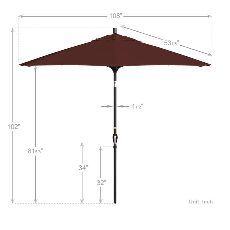California Umbrella 9-foot Round Crank Lift, Push ButtonTilt, Bronze Frame Finish, Aluminum Patio Umbrella with Sunbrella Fabric
