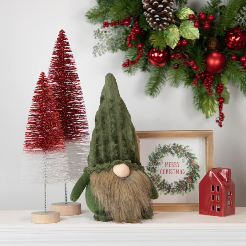 12" Green Plush Christmas Gnome Decoration
