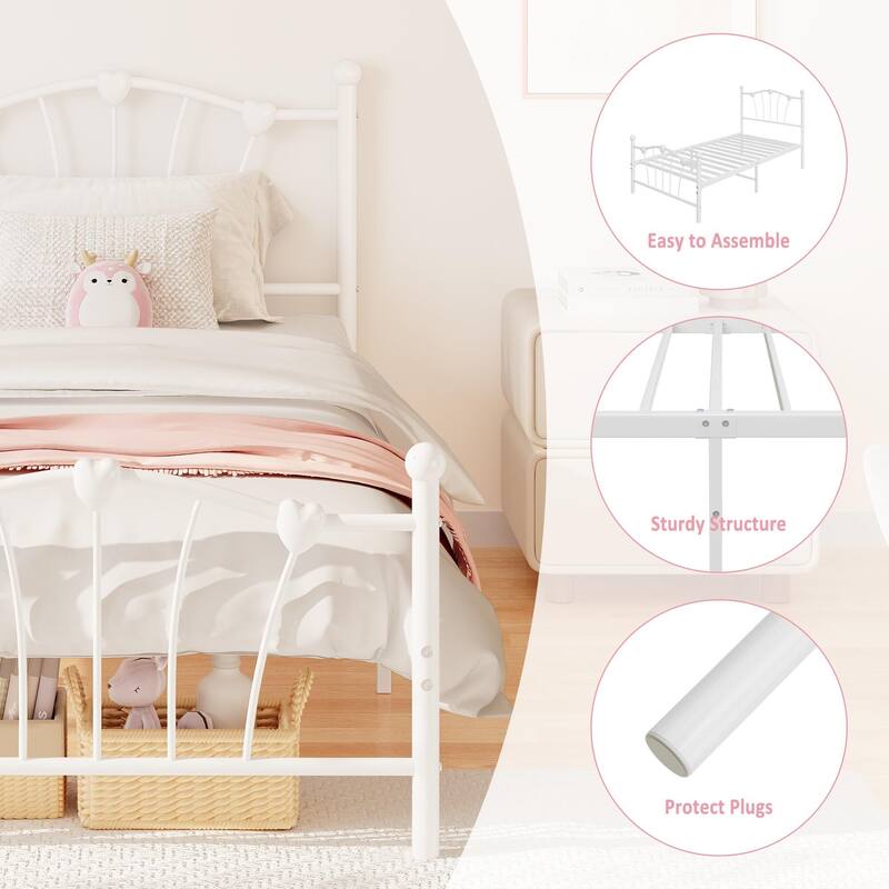Heart Shaped Metal Bed Frame with Headboard and Footboard