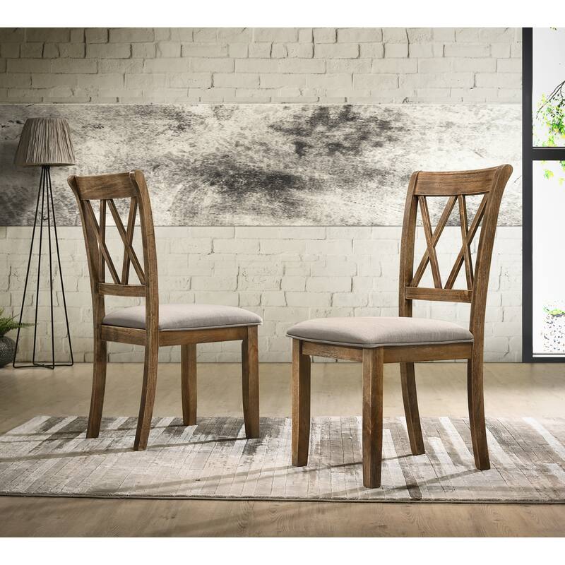 Wood Frame Coffee Chair Vanity Chair with Cross Backrest, Rustic Padded Armless Chair Side Chair Set of 2