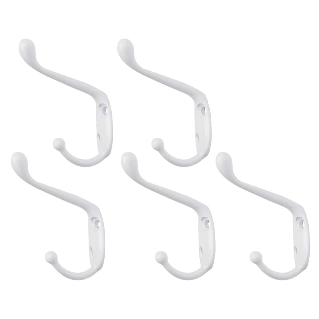 5pcs Dual Hooks Metal Hook Coat Key Double DIY Hat Hook Holder w Screw - White 5pcs - 55mm/2.2"