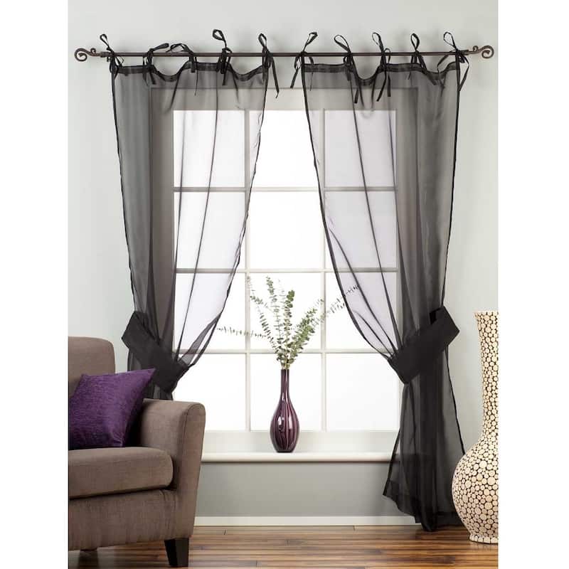 Sheer Voile Tissue Curtains Panels Drapes 2 Panels , 2 Tiebacks - Black - 43" W X 63" L - 63 Inches
