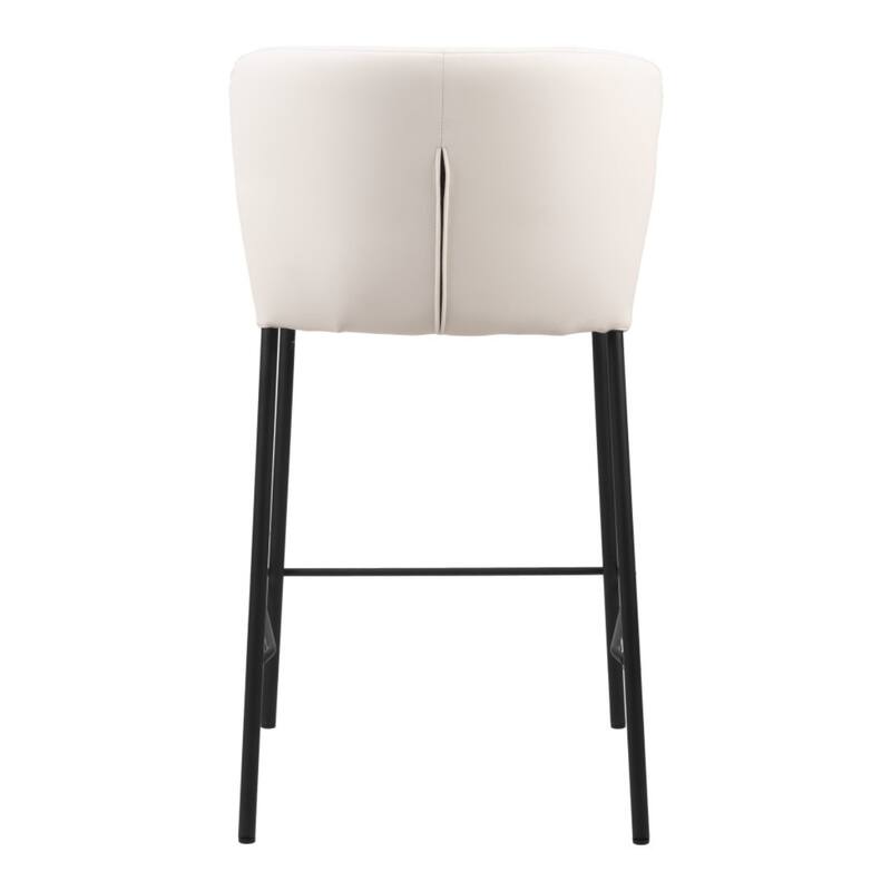 Cream and Black 26-Inch Bar Stools Set of 2 with Faux Leather Full Back Counter Chairs with Footrest - 35”H x 18.9”W x 19.7”D