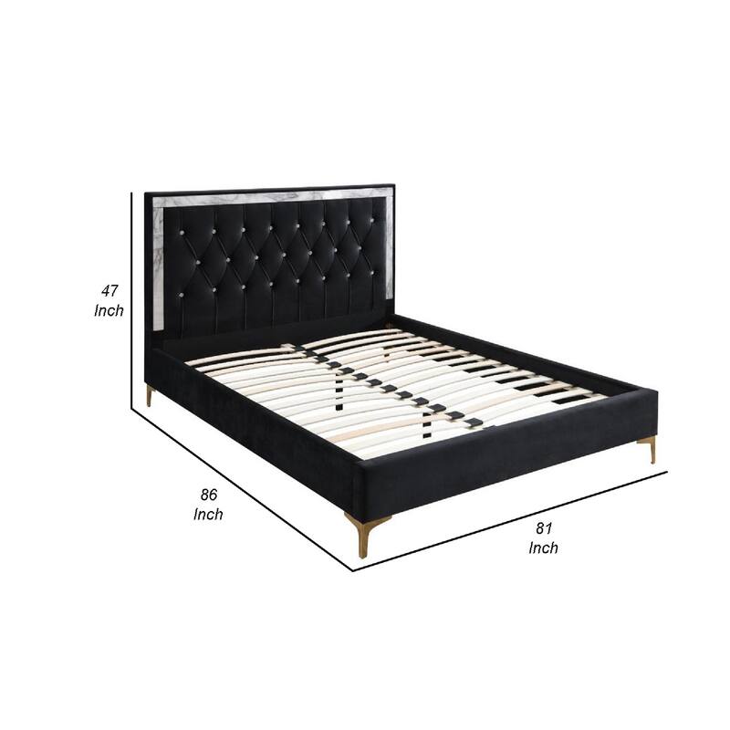 Eastern King Bed with Diamond Tufted Headboard , Black