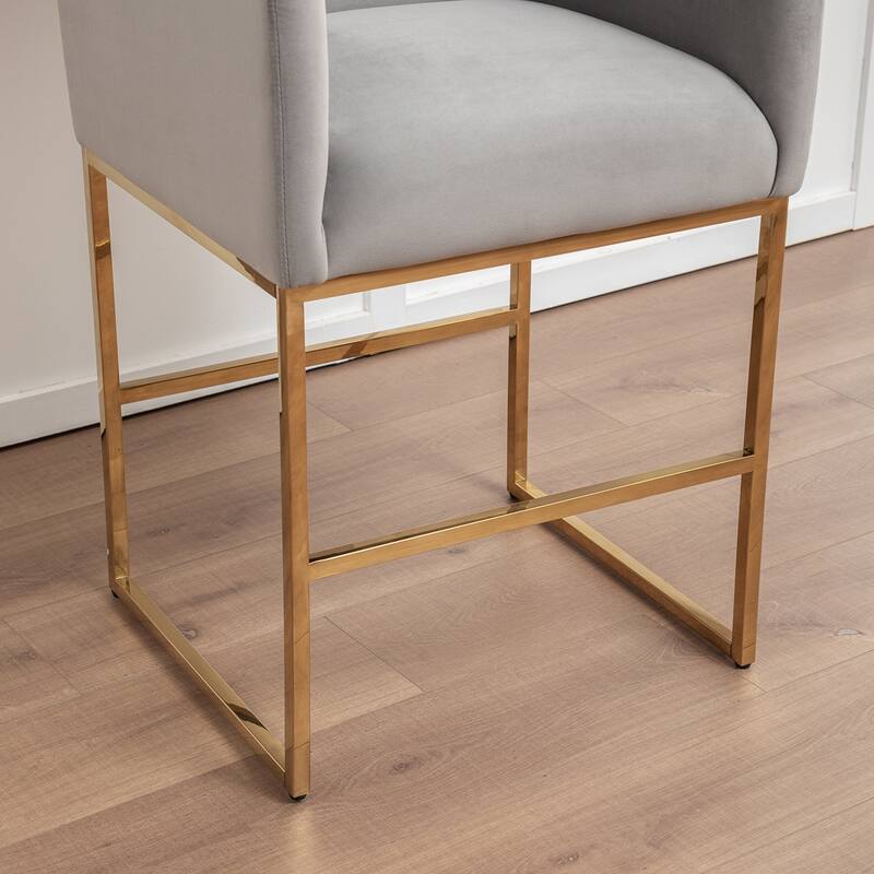 SEYNAR Mid Century Modern Velvet Accent Armrest 27-inch Tall Bar Stool Set of 2 with Metal Frame