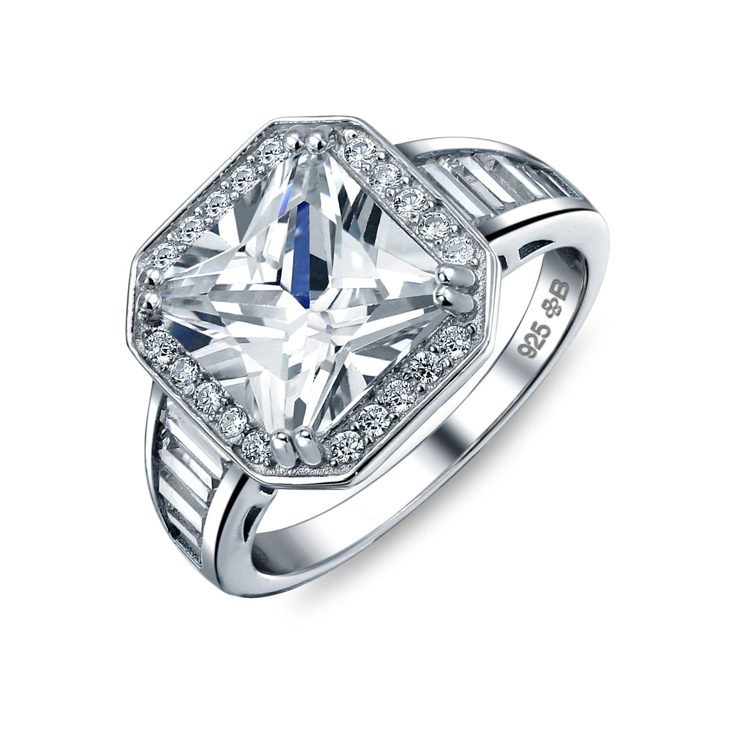 Shop 5ct Aaa Cz Baguette Halo Princess Cut Engagement Ring