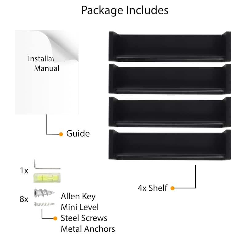 Wallniture Utah Wood Wall Shelves for Book and Toy Storage (Set of 4)