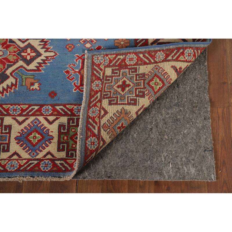 Blue Geometric Kazak Oriental Area Rug Handmade Wool Carpet - 4'10" x 6'7"