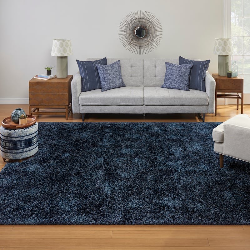 Gertmenian Ultimate Shag Solid Dark Blue Plush Shag Area Rug