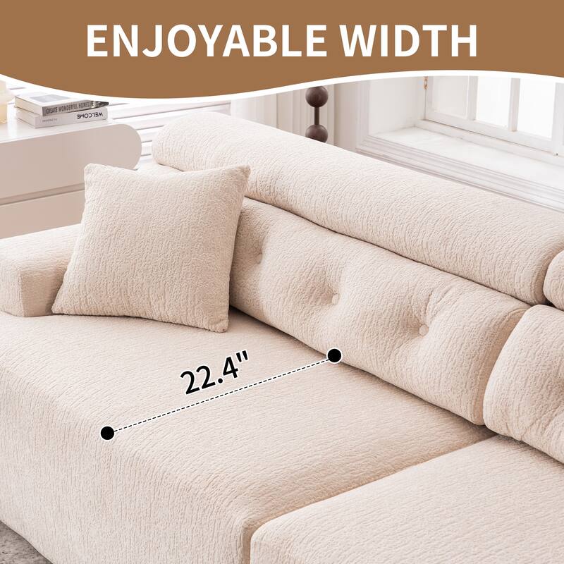 4-seater Apricot Cream Compression Sofa, Fabric and Foam+Spring, 103x36x30 inches
