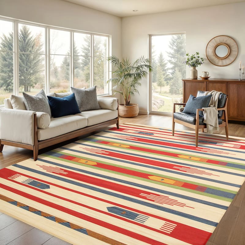 Pasargad Home Anatolian Kilim Hand-Woven Cotton Area Rug, Beige