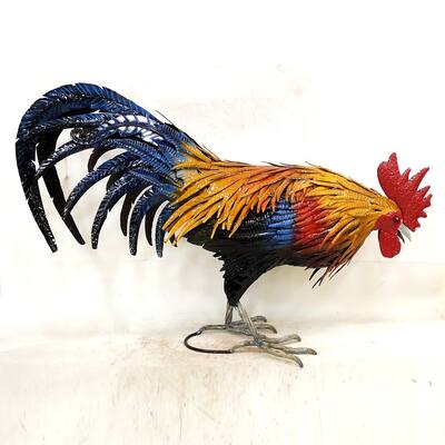 21.25" Tall Painted Iron Rooster Decoration "Maxwell"