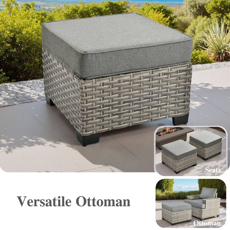 OVIOS 9 Pieces T shaped Seat Wide Armrest Swivel Chair Set With Solar-Powered Coffee Table