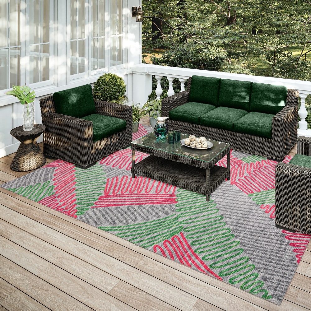 Indoor/ Outdoor Addison Yuma Modern Palm Leaf Washable Area Rug