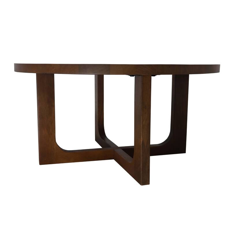 HomeRoots 36" Brown Solid Wood Round Cross Legs Coffee Table - 36.00 in. x 18.00 in. x 36.00 in.