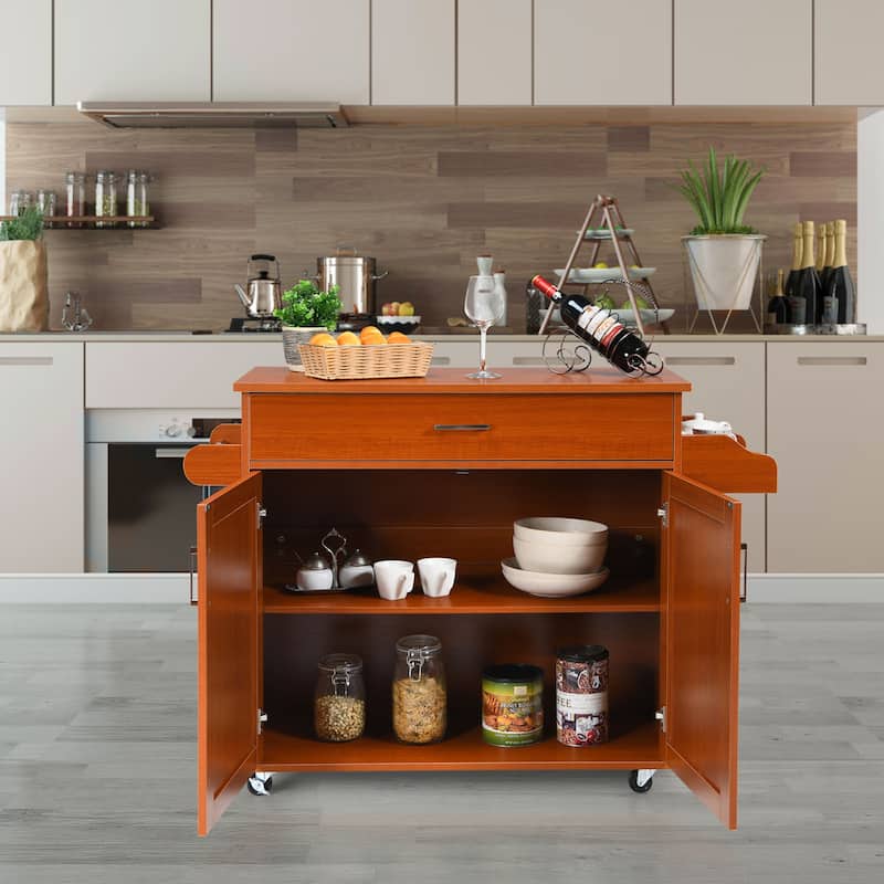 Costway Rolling Kitchen Island Cart Storage Cabinet w/ Towel & Spice
