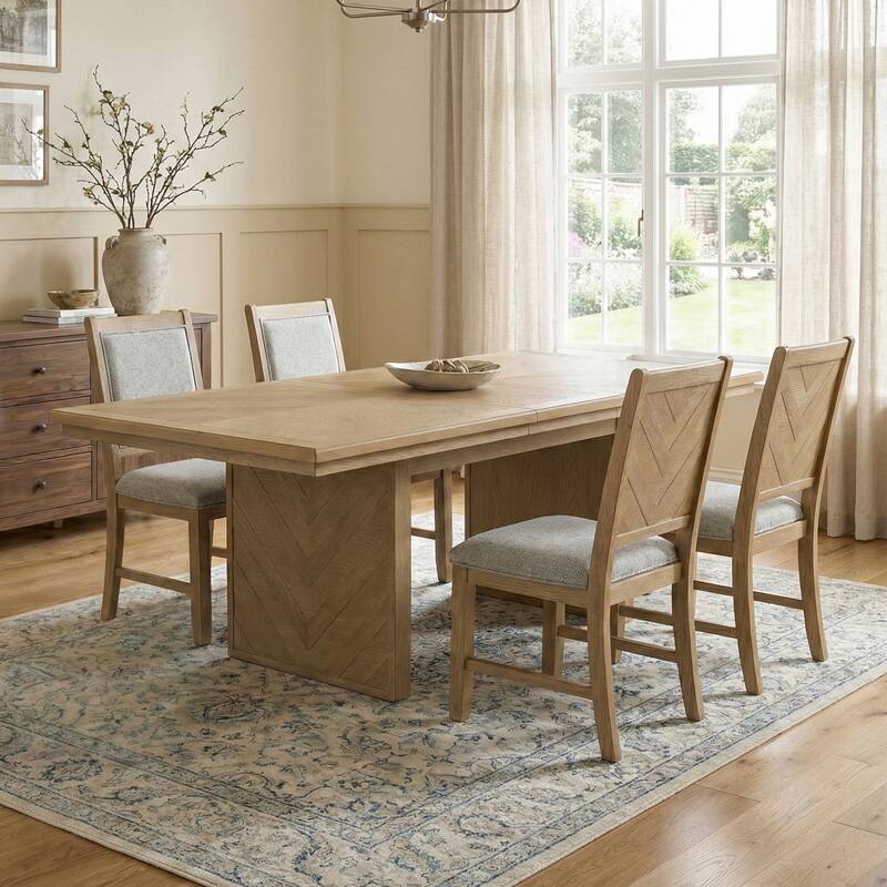 Furniture of America Virex Rustic 5-Piece Solid Wood Extendable Dining Table Set - Natural
