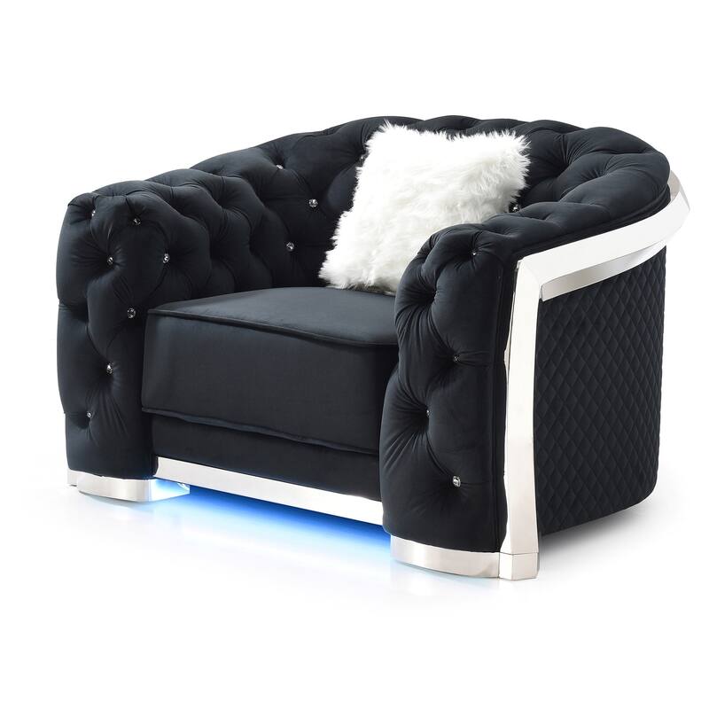 Diamond Quilted Tufted Accent Chair with LED Light - 52" - Black