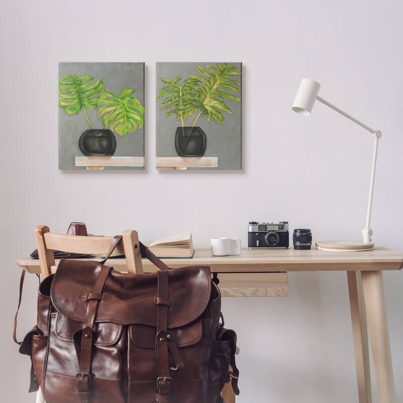 Stupell Tropical Plant Fronds Monstera Interior Still Life 2pc Multi Piece Canvas Wall Art Set - Green