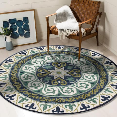 Blue and Green Geometric Medallion Round Rug