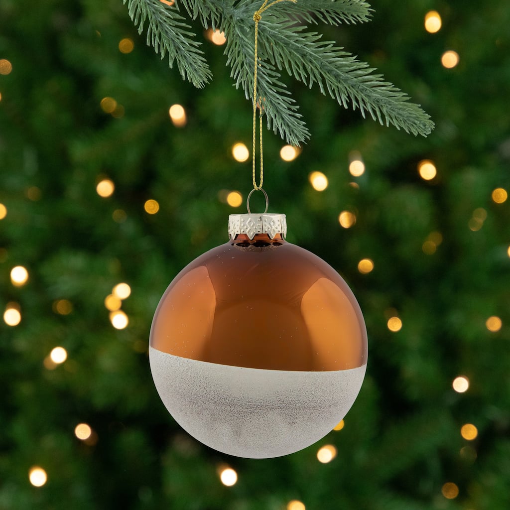 Dual Color Glass Christmas Ball Ornaments - 3.25" (80mm) - Bronze and White - 4ct