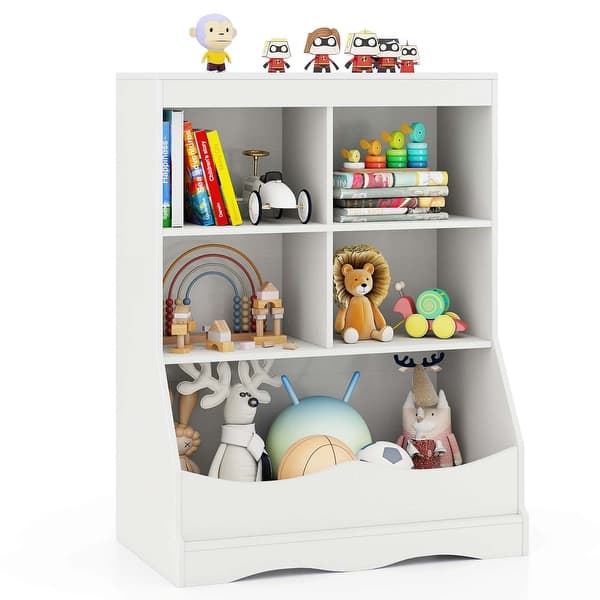slide 2 of 34, Costway 3-Tier Children's Multi-Functional Bookcase Toy Storage Bin - See Details White