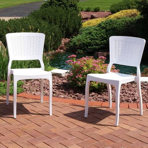 Sunnydaze Hewitt Plastic Patio Dining Chair - Set of 4 - Indoor/Outdoor - White