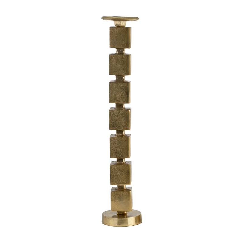 Metal Stacked Cubes Pillar Candle Holder - Gold, 24 in.