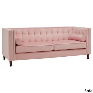 Beverly Pink Velvet Sofa or Loveseat with Pillows by iNSPIRE Q Bold (Sofa)