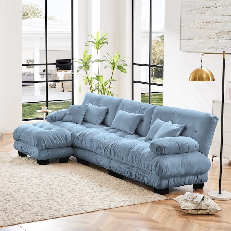 3-Seater L-Shaped Deep Seat Sofa Couch with 1 Ottomans