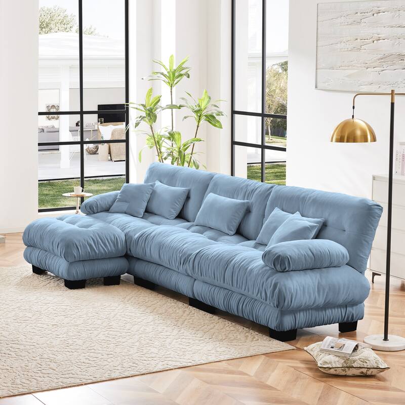 Oversized Upholstered Modular Sectional Couch, 133" L Shaped Deep Seat Sofa Set with Movable Ottoman for Living Room, Apartment