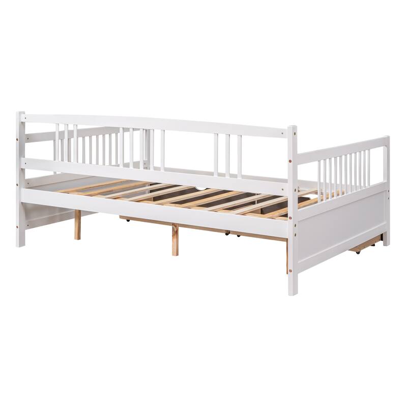 Full Size Daybed Wood Bed with Two Drawers,White