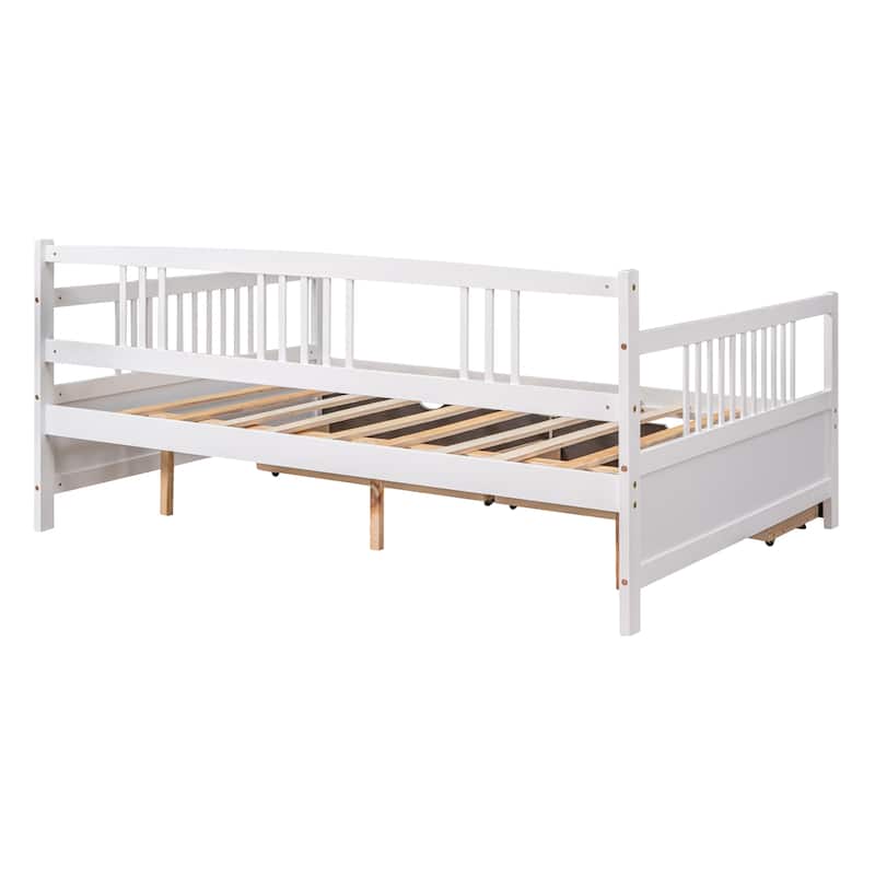Full Wooden Daybed with Drawers, Armrests & Backrest